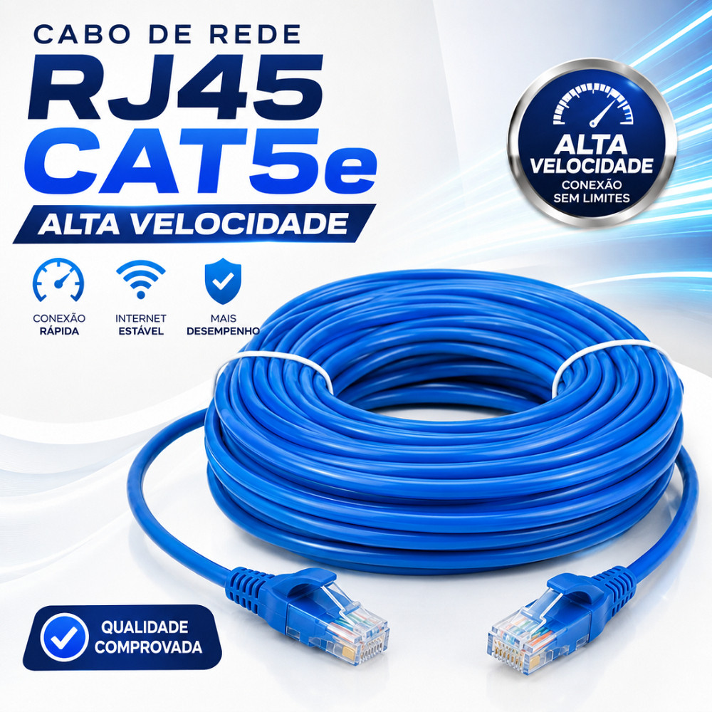 Cabo de Rede RJ45 CAT5e Alta Velocidade Ethernet Transmissão Internet PC Roteador Notebook Smart TV Resistente Blindado