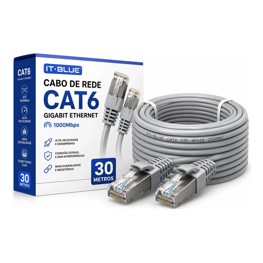 Cabo De Internet Cat6 30m Rj45 Gigabit Pc Roteador Smart Tv