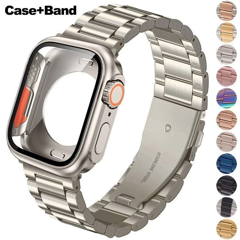Troque para Capa Ultra + Pulseira para iWatch 46mm 44 42mm 45mm, pulseira de metal em aço inoxidável para iWatch séries