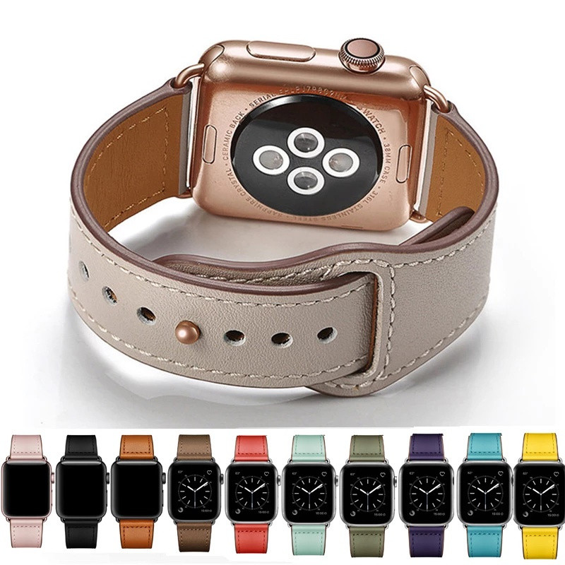 Pulseira de couro genuíno para iWatch, compatível com os modelos 11, 10, 9, 8, 7, 6, SE, 5, 46mm, 42mm, 45mm, 41mm, 44mm