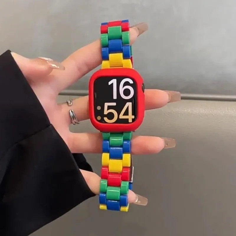 Pulseira de Resina + Capa de Silicone Bonita para iWatch 41mm 42mm 44mm 45mm 46mm 49mm iWatch Série 11 10 9 8 7 6
