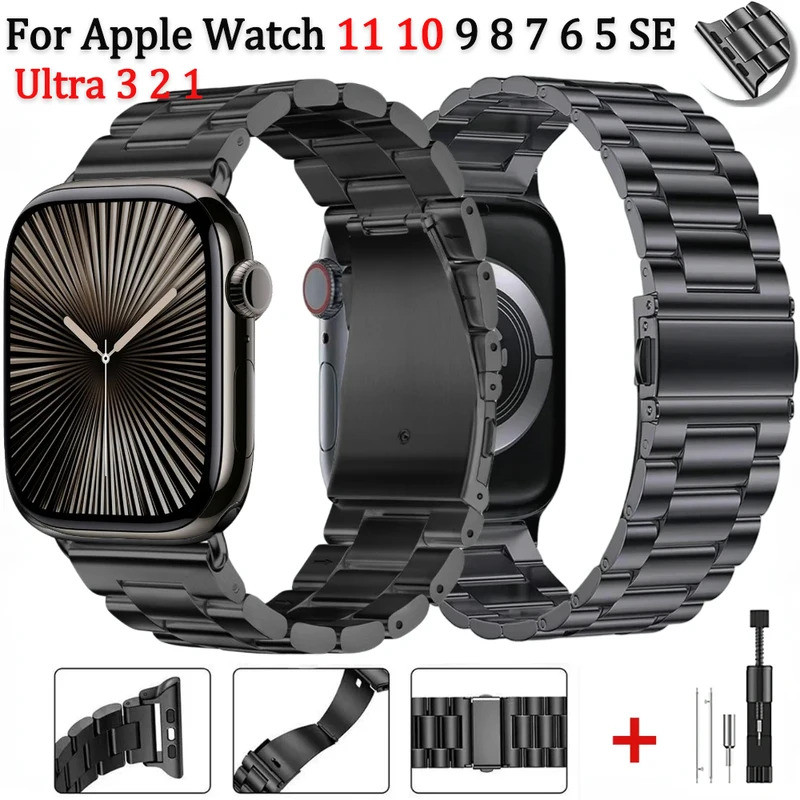 Pulseira de Metal para iWatch 46mm 42mm 44mm 45mm 40 41mm, Pulseira de Aço Inoxidável para iWatch Series 11 10 9 8 7 6 S