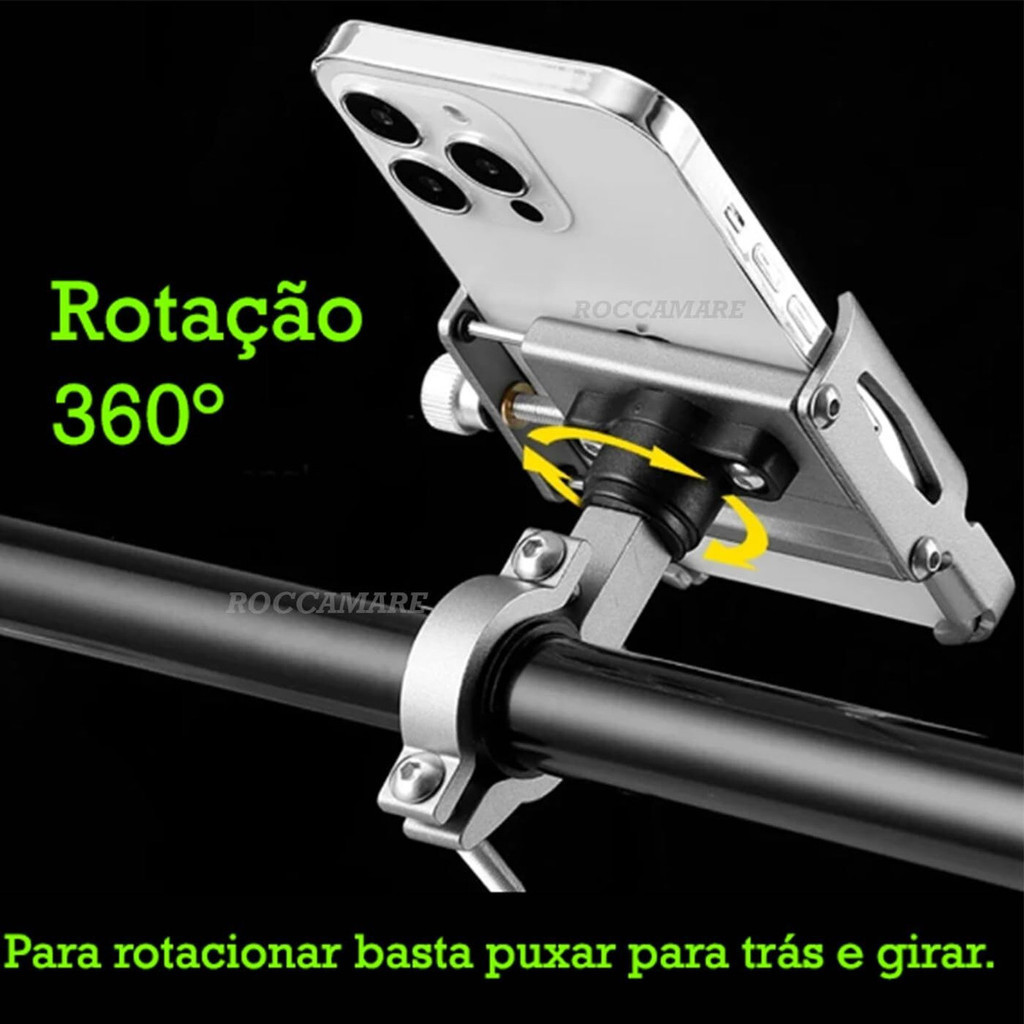 Suporte para Celular em Alumínio para Moto e Bicicleta com Ajuste 360°