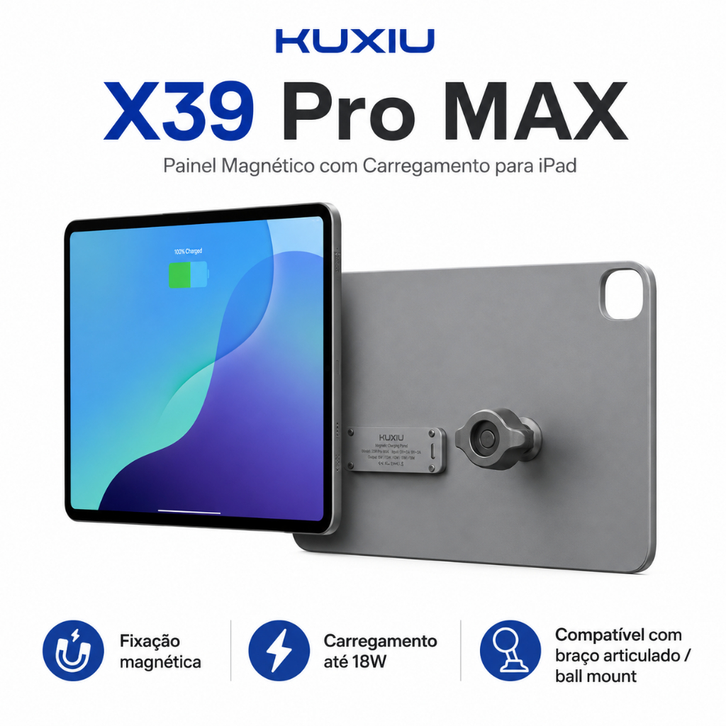 KUXIU X39 Pro MAX Suporte Magnético para iPad com Carregamento 18W Ball Mount - IPad Pro 12.9: 6th/5th/4th/3rd gera
