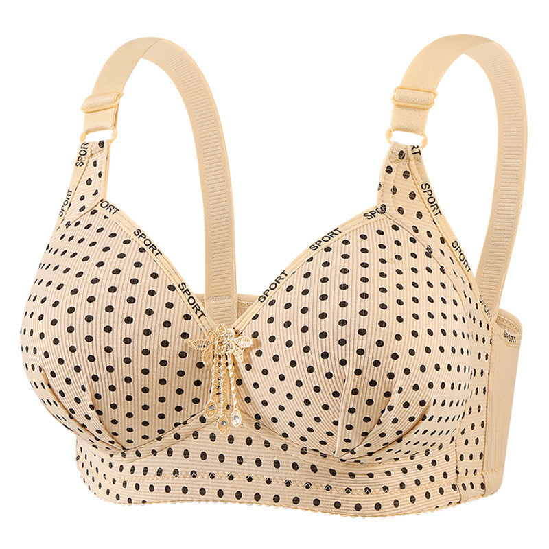 Novo plus size Sem Anel De Aço polka dot print Confortável E Respirável Reunindo Roupa Interior Feminina Não Magnético C