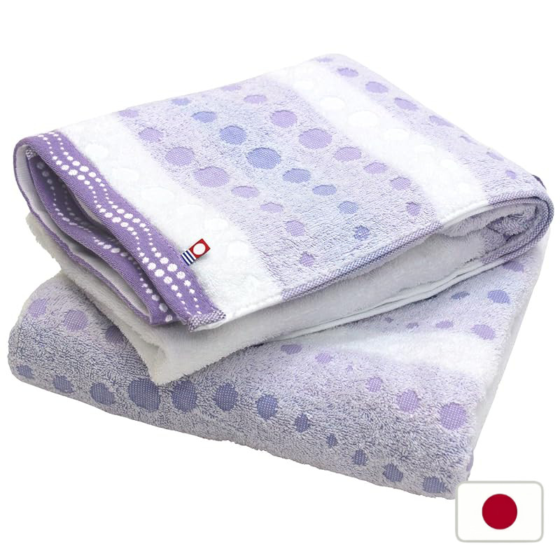 Imabari Certified Face Towel Set - Hiorie Geometric Jacquard Claire - 4 Pieces - Pink - 100% Cotton - Polka Dot Pattern
