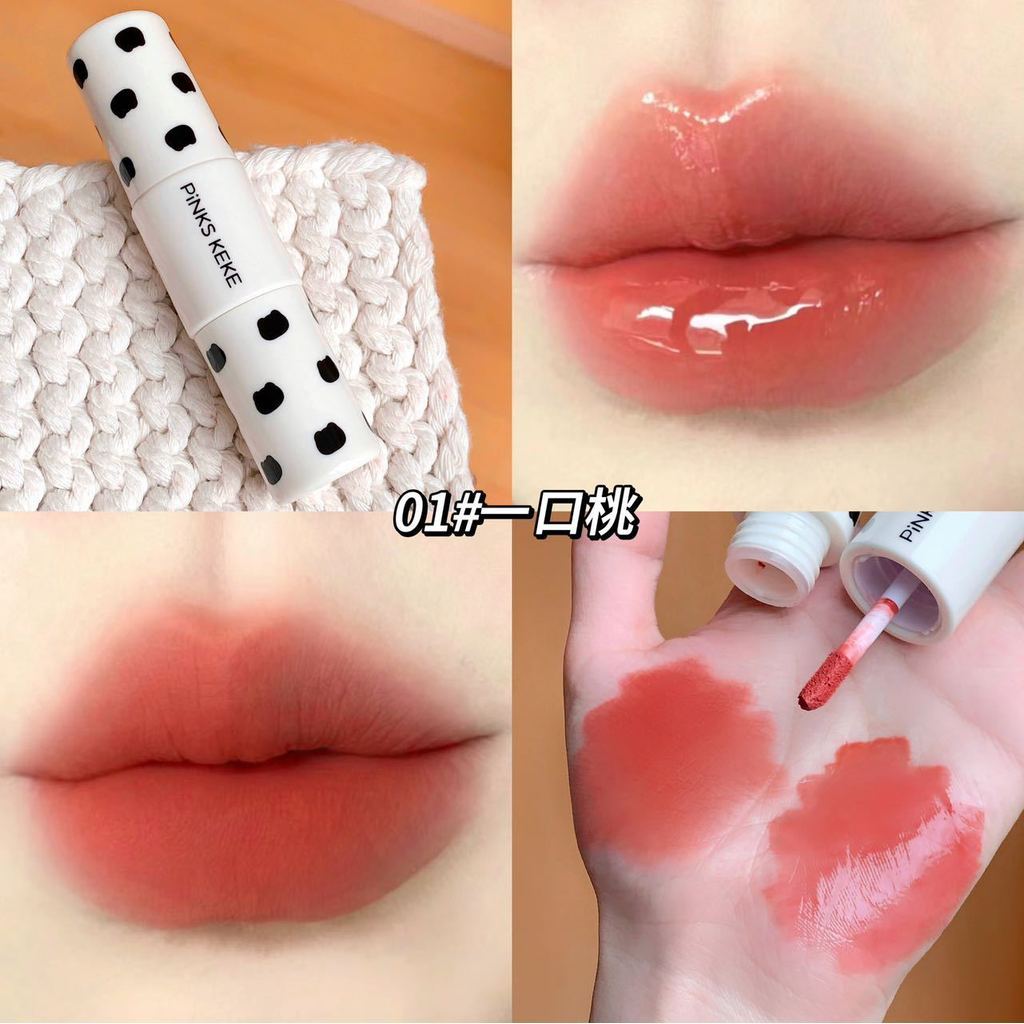 Polka Dot Wave Series PiNKS KEKE Espelho de esmalte labial de duas cabeças fosco embalagem de alto desempenho de efeito