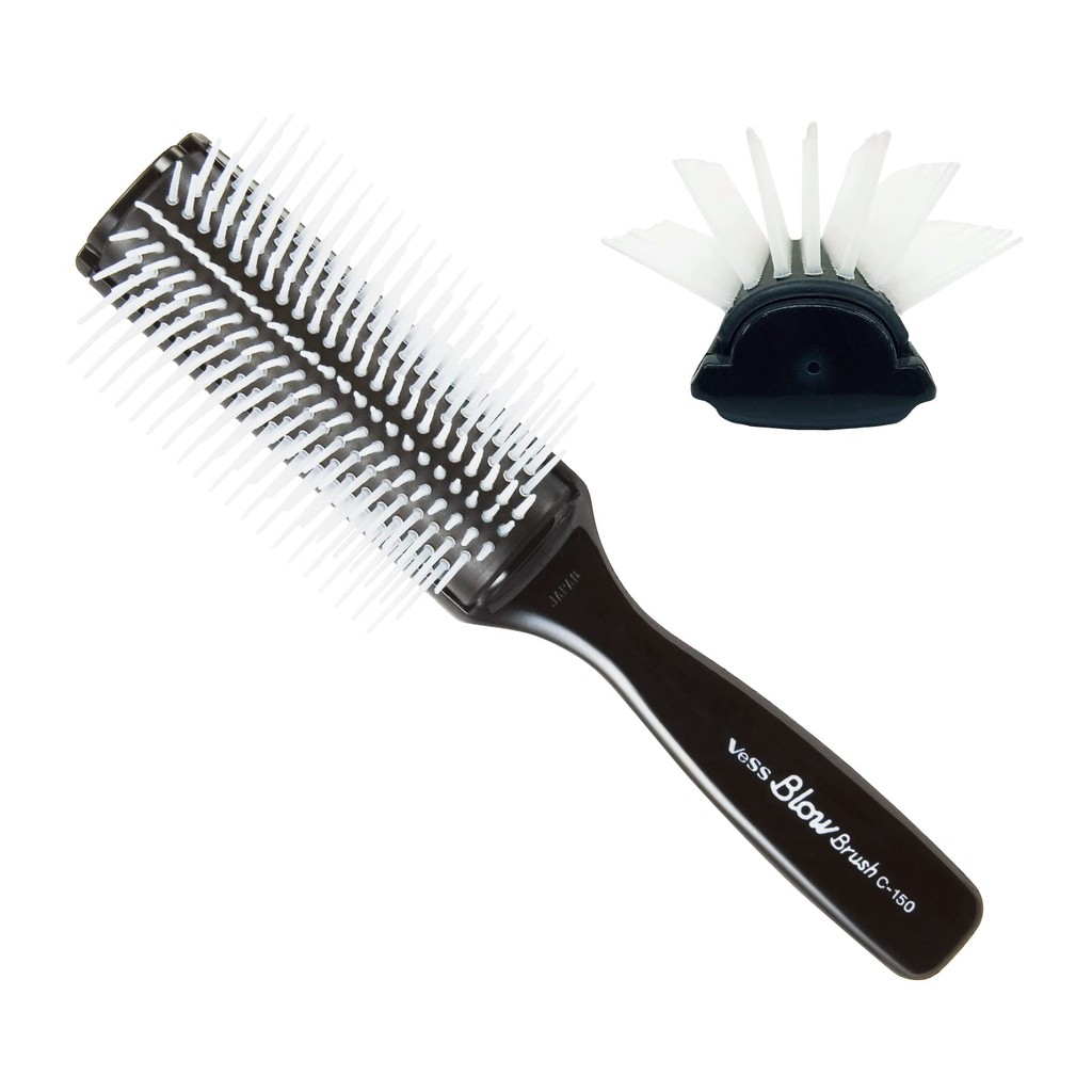 Vess Japan-made Professional Blow Brush for Stylists, 9 Rows, Black C15B, produced by a commercial manufacturer.