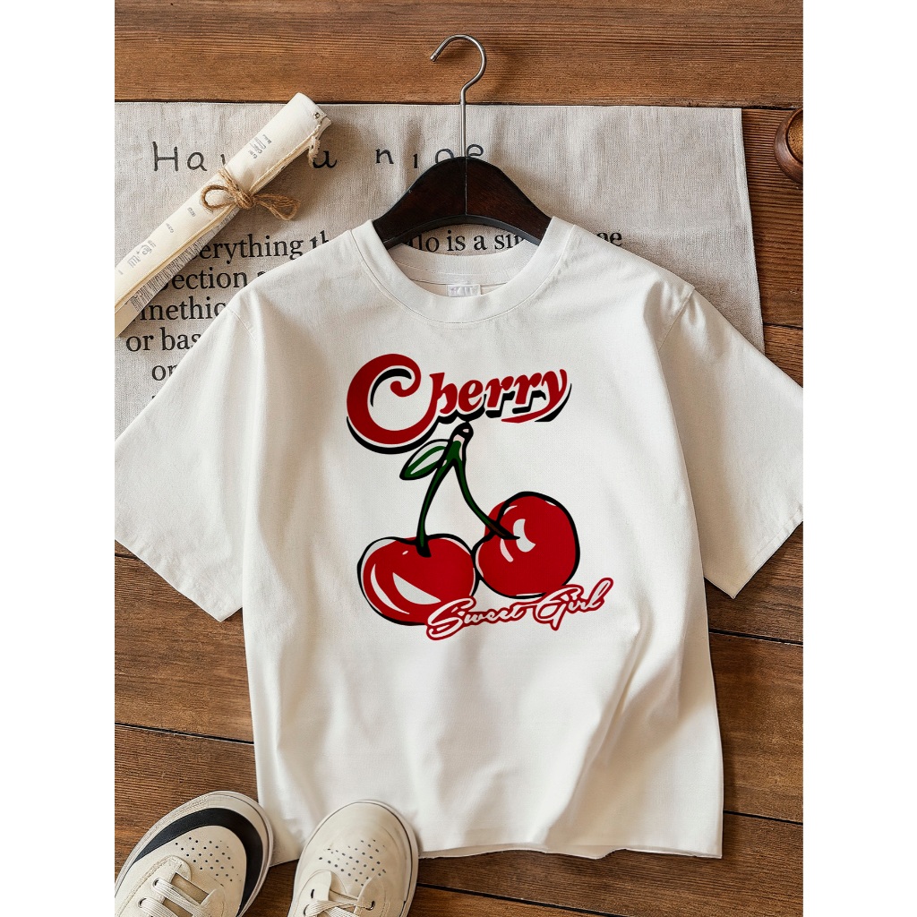 Camiseta 100% Algodão Urban Juvenil e Infantil 2 ao 16 anos Cerejas Sweet Girl