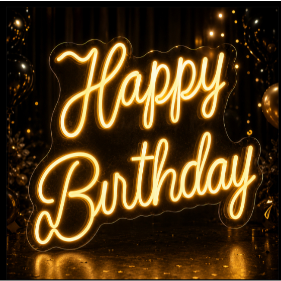 Luminária neon HAPPY BIRTHDAY 60x40cm 50cm 42cm 100cm com fonte decoração festa aniversário Parabéns
