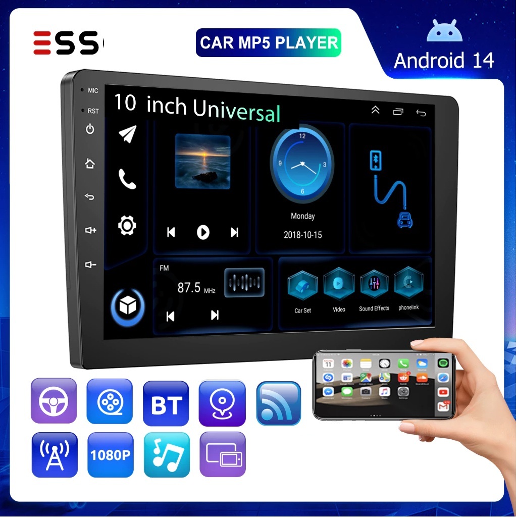 CARPLAY ESSGOO  7-9-10  polegadas Android 4 + 64GB Carplay 2 Din MP5 Carro Player WIFI/GPS/ Bluetooth/FM／rádio do carro