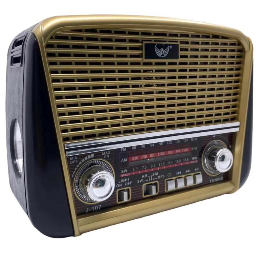 Rádio Retrô Bluetooth Portátil FM/AM/SD/USB – Som Potente, Visual Vintage e Bateria Recarregável