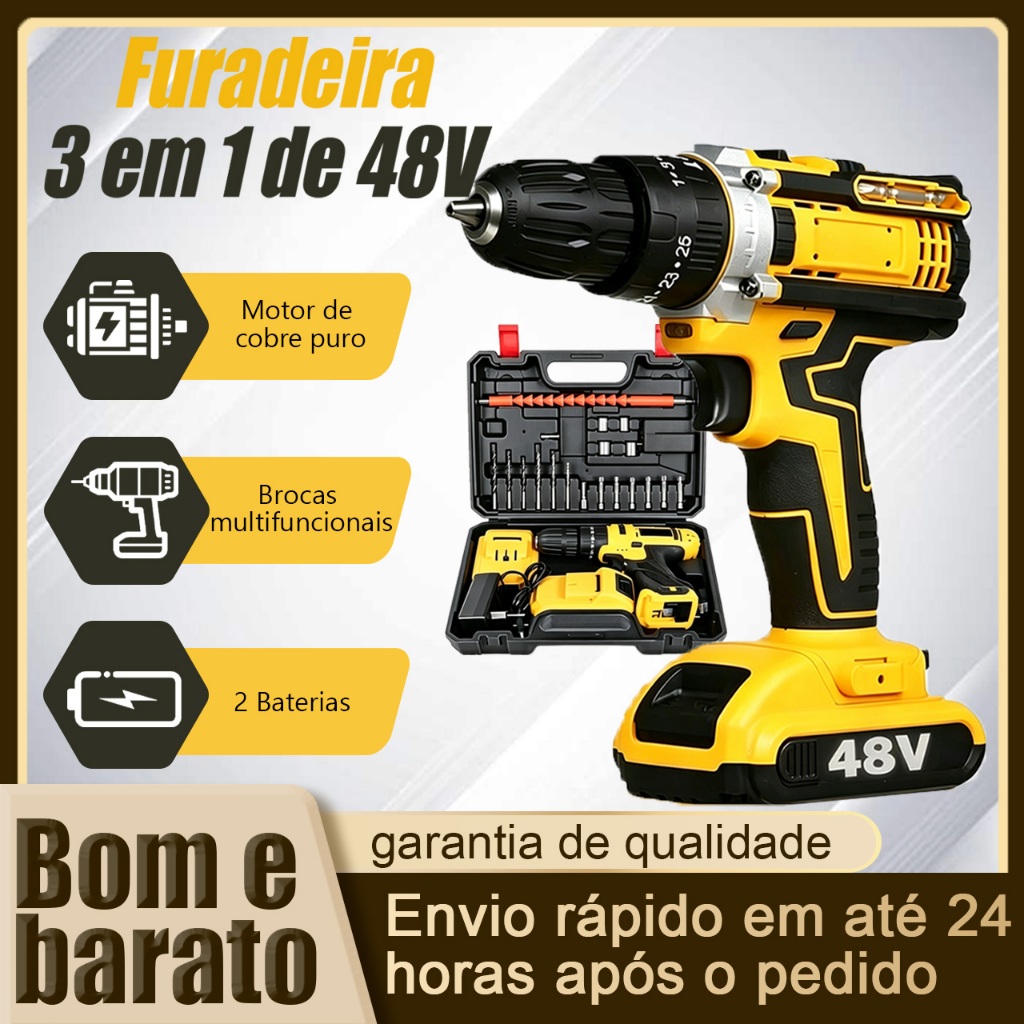 48V Cordless Impact Drill 2 Velocidades 42NM Torque