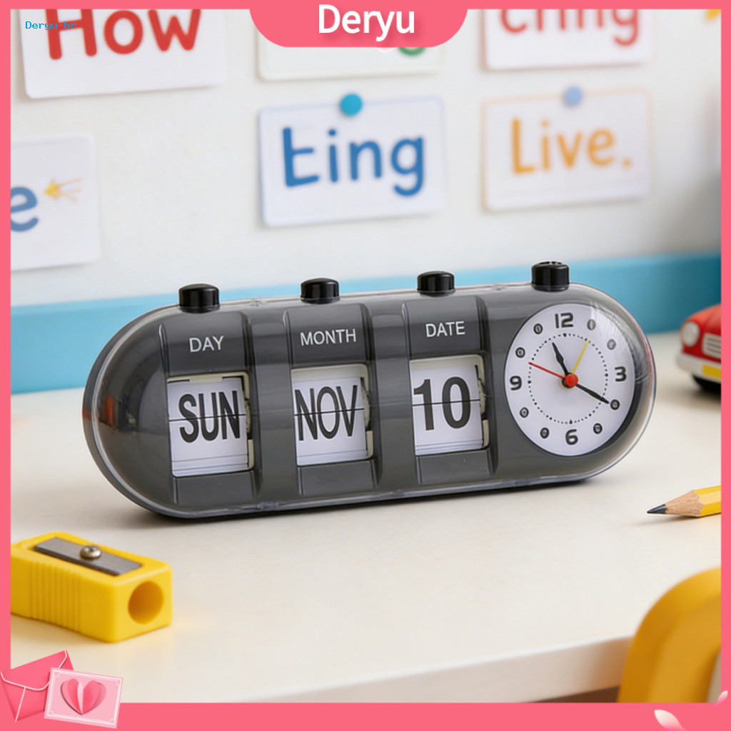 Flip Calendar Scandinavian Design Vintage Desk with Clock Digital Alarm – Perpetual Day Month Date Display for Home Of