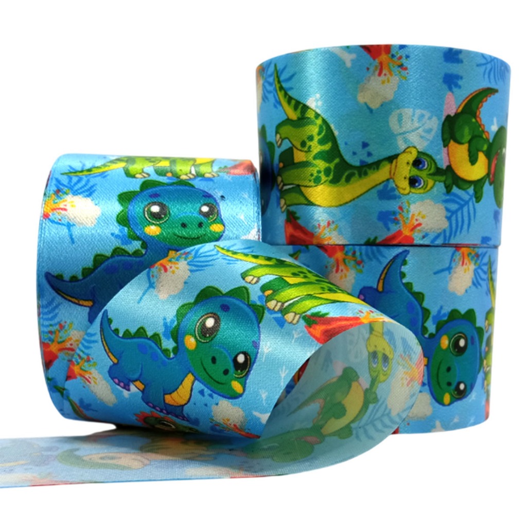 Fita de Cetim Dinossauro 39mm  para Laços Pet  Artesanato p/ Laços Pet e Gravatinhas