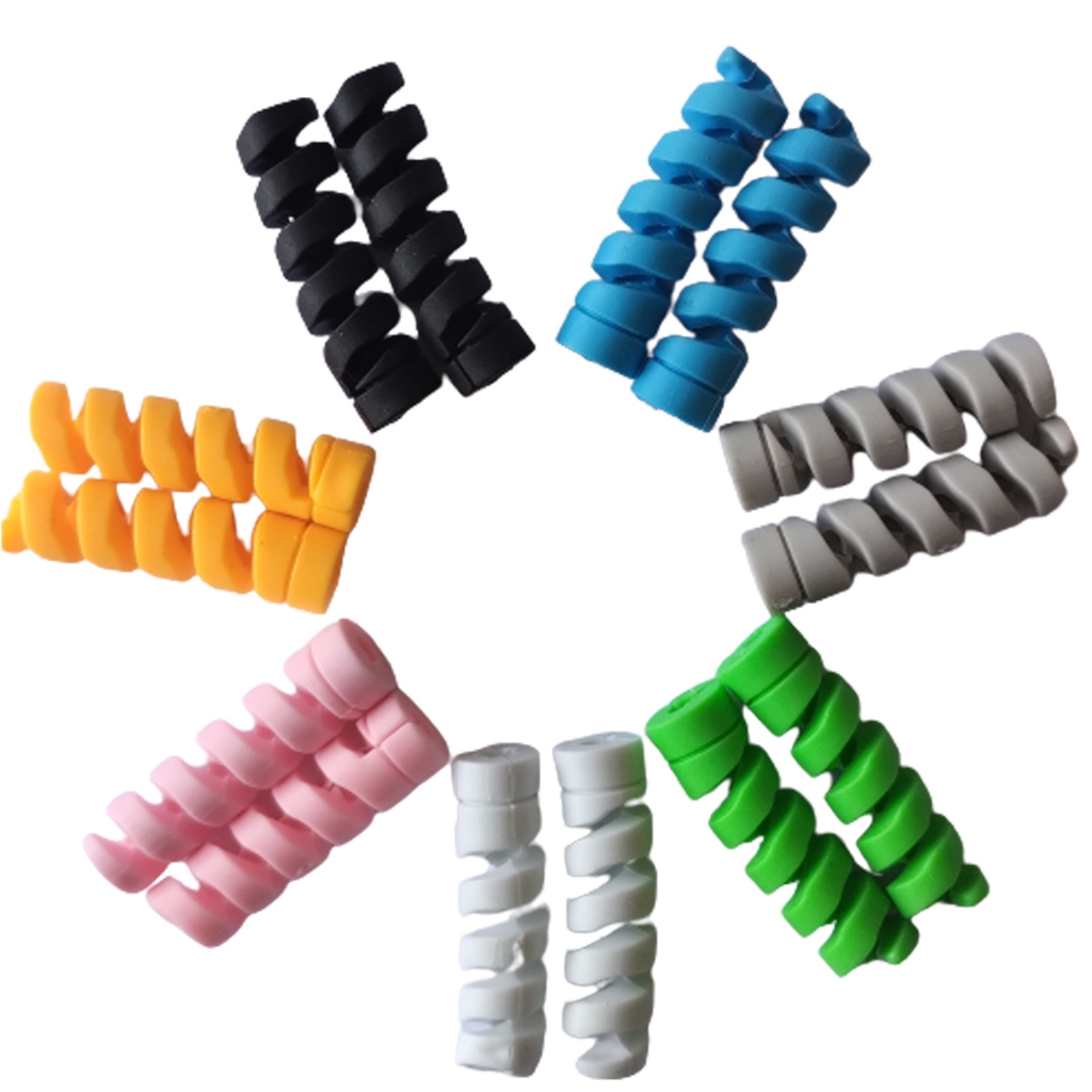Protetor Anti-quebra Espiral Mola flexível p/ cabo de celular carregador controles USB Kit com 6 pares 1 par de cada cor