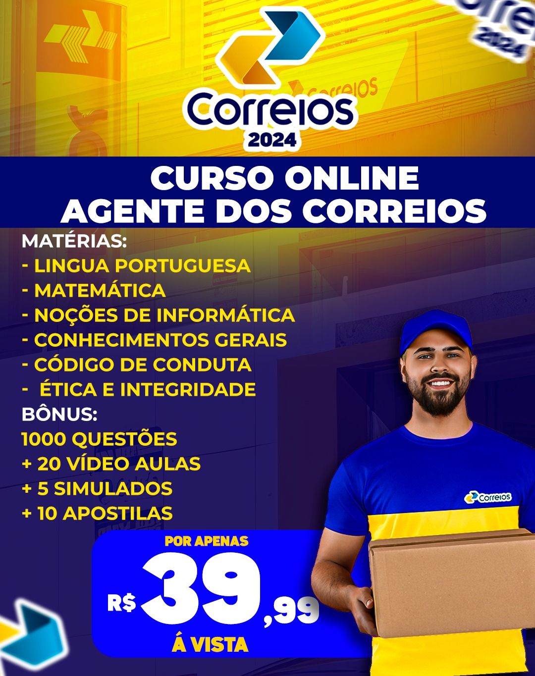 CURSO ONLINE - CARTEIRO - AGENTE DOS CORREIOS 2024