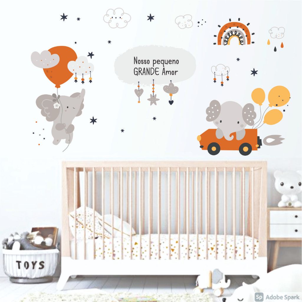 Adesivo De Parede Infantil Elefante Cute Cartoon Baby