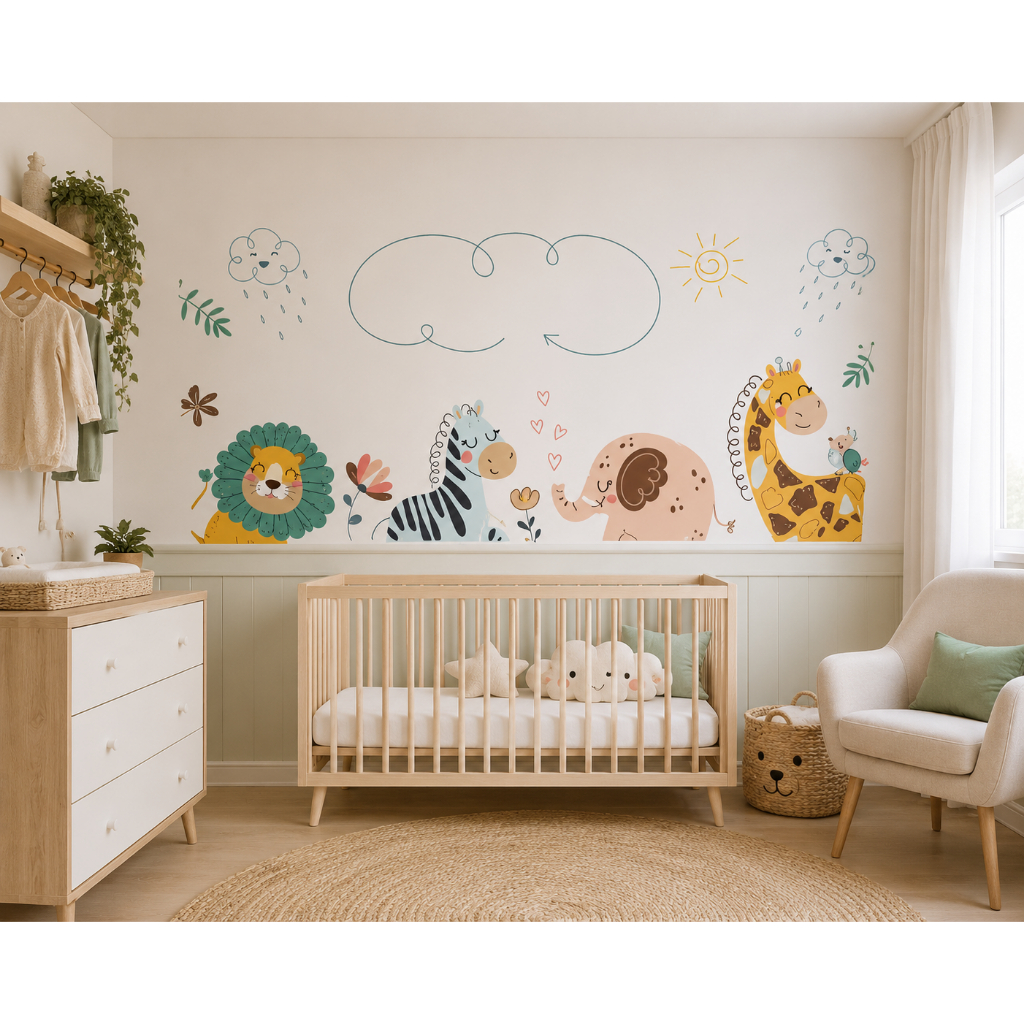 Adesivo Decorativo infantil Safari Cute Boho Cartoon Papel de Parede Decalque Auto Colante