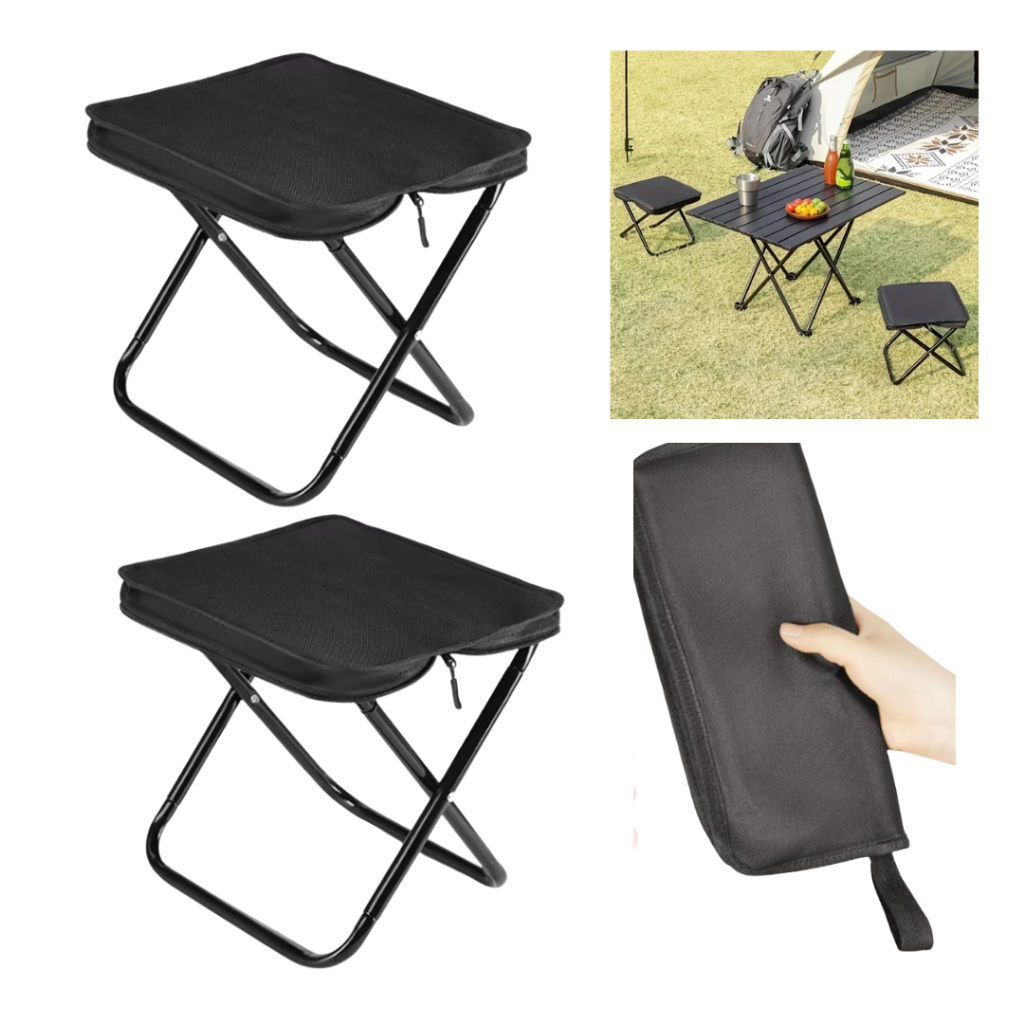 Kit 2 Cadeira Dobrável Portátil Preta Multifuncional Resistente Camping Praia Pesca