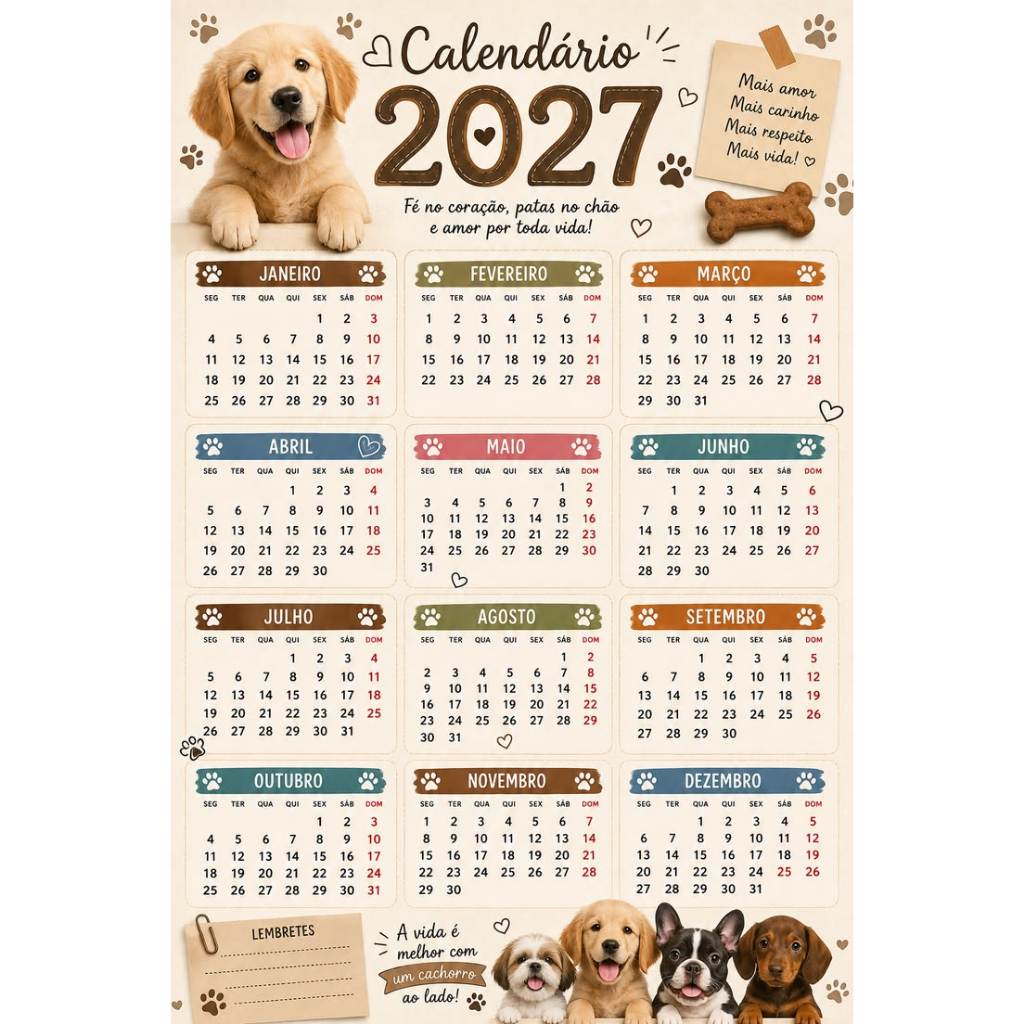 Kit 40 Calendários De 14x20cm para sua loja de Petshop 2027 com ares de lembrete