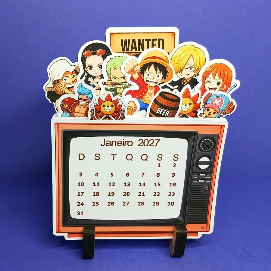 Calendário 2027 One Piece | Calendário de Mesa Anime Luffy Zoro Nami Sanji Chopper Franky Usopp