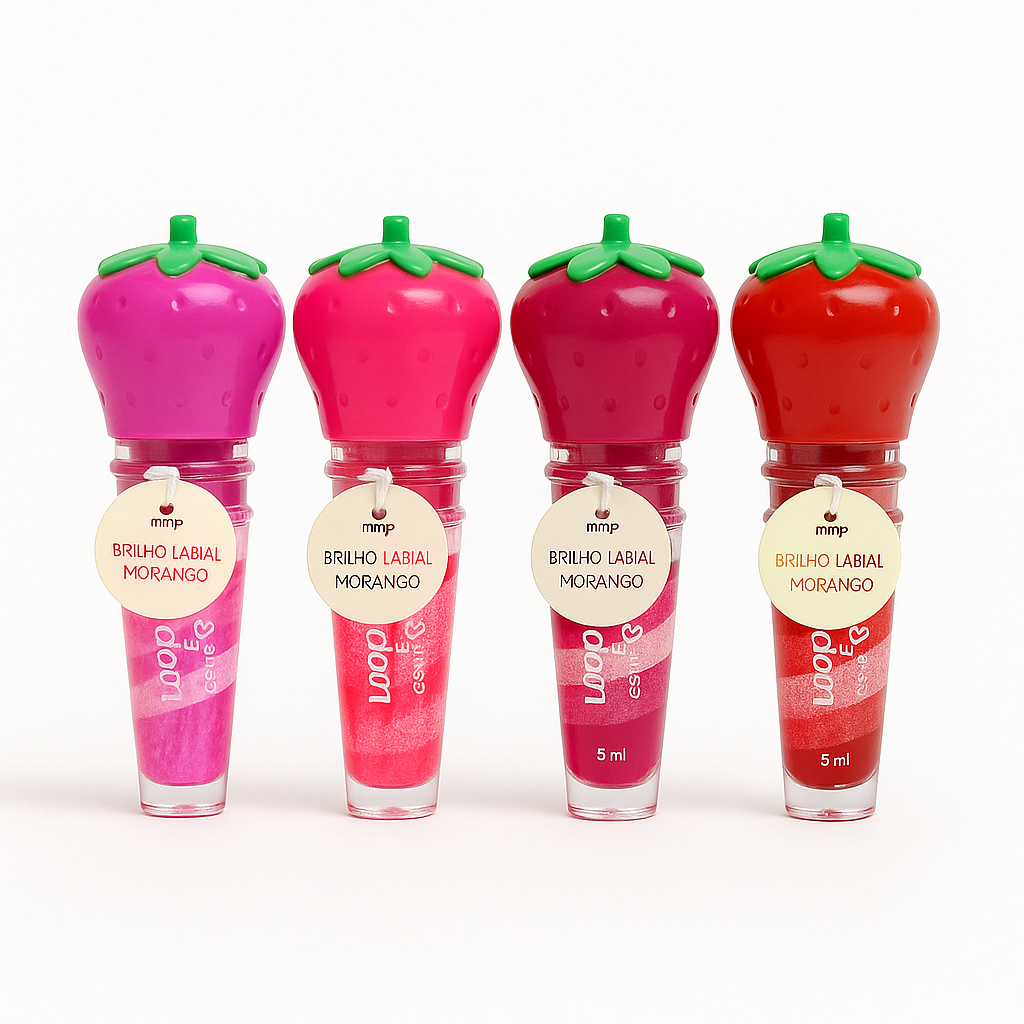 Kit 4 Cute Gloss Brilho Labial Com Morango Maria Pink