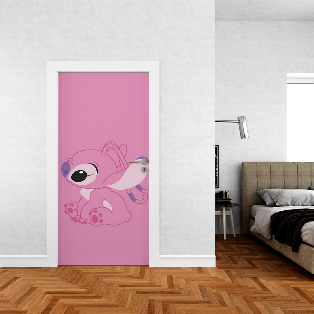 Capa De Porta Em Tecido Tema  Mundo Pink Angel Cute  Decoração 0,85x2,10m Veste Fácil