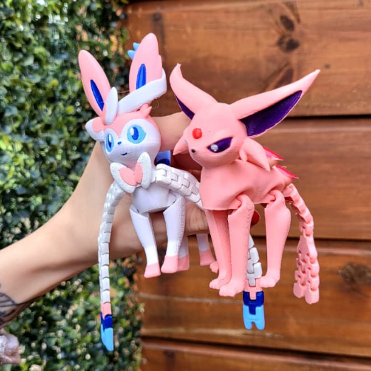 KIT Pink Pokémon Espeon + Sylveon Articulado Brinquedo Cute Kawaii