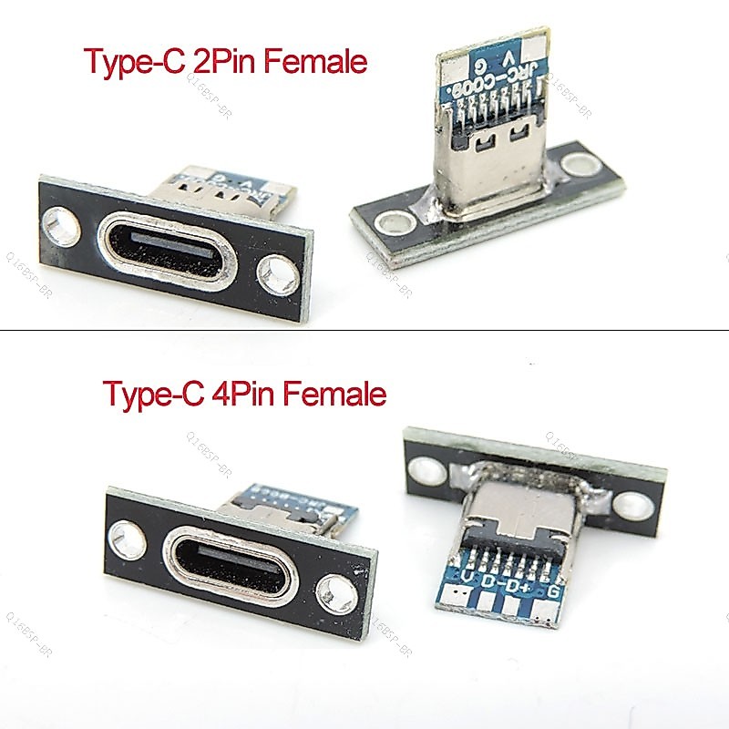 Tipo-C USB Jack 3.1 2Pin 4Pin Conector Fêmea Porta De Carregamento 3.1 Soquete Placa De Fixação BR16B