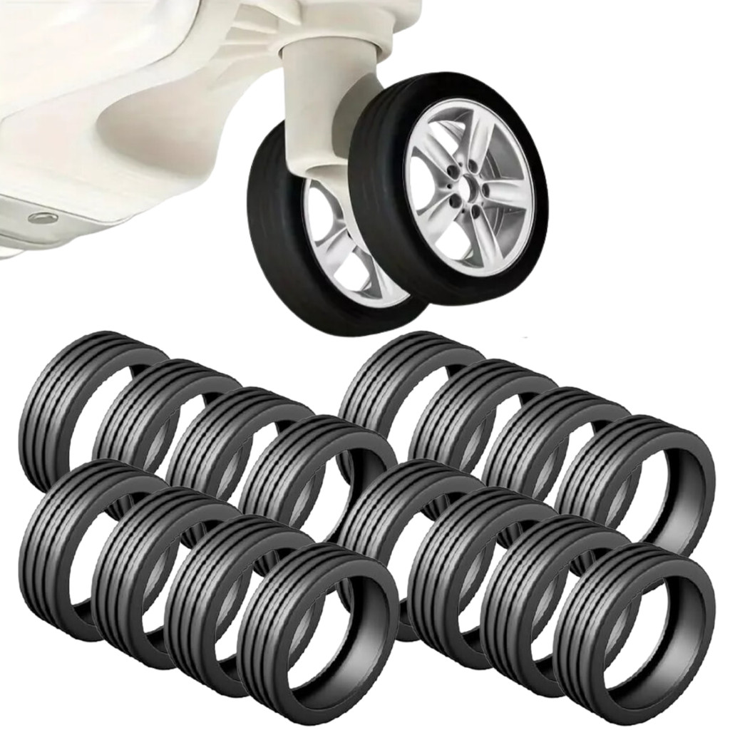 Kit C/ 16 Unidades Capas Protetor Silicone Para Rodas Mala Maleta Bagagem Anti Ruído