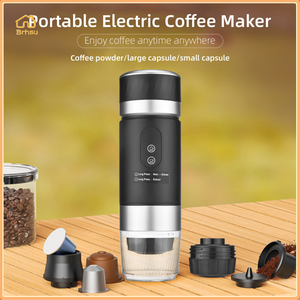 Cafeteira portátil Brhsu-br 3 em 1 bebida quente e fria com display digital para home office carro preto