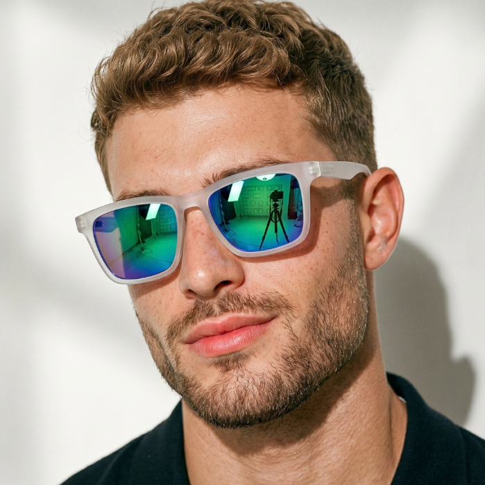 Óculos de Sol Napole Branco Azul Espelhado Quadrado Premium Clássico uv400 Feminino Masculino