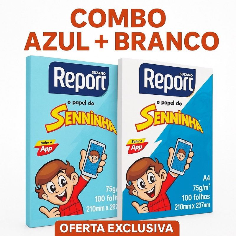 Combo 2 Pacotes Papel Sulfite Senninha A4 75g/m² – 100 folhas (Branco + Azul)