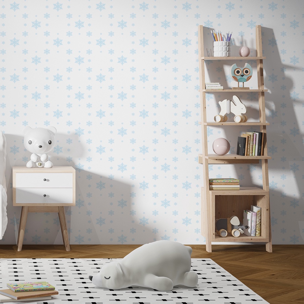 Papel De Parede Adesivo Branco e Azul Flocos de Neve Quarto Infantil Delicado Adesivo Lavável