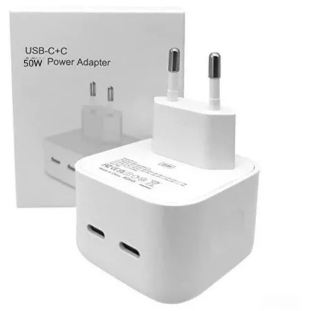 Fonte para Iphone Usb C 50w Turbo 2 Entradas Usb Tipo C iPhone 11/ 12/ 13/ 14/ 15 Pro Max iPad Apple Watch