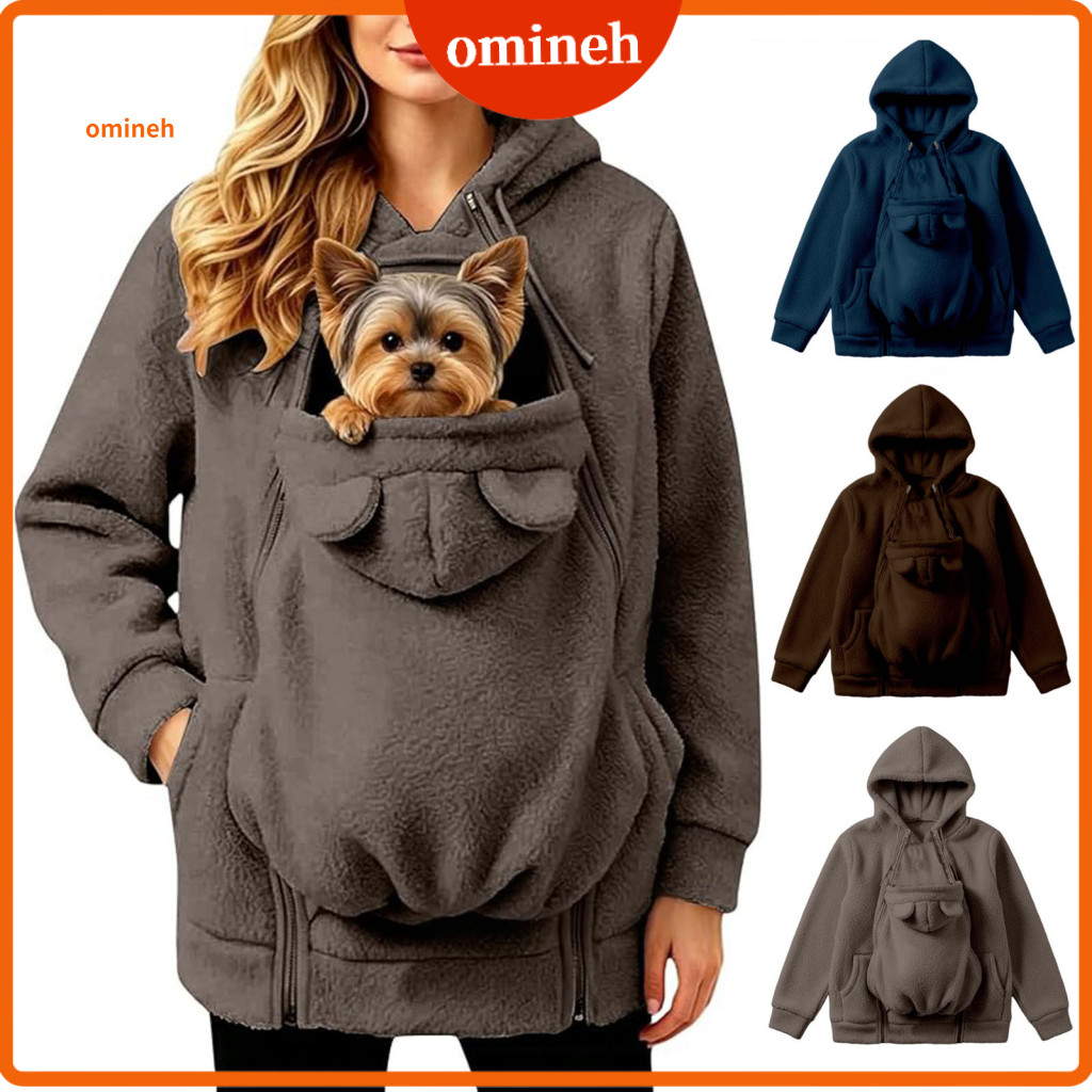 Pet Pouch Hoodie Zip-up Hooded Sweatshirt Women’s Carrier with Warm Fleece Pullover for Fall Winter Cute Cat Dog Pocke