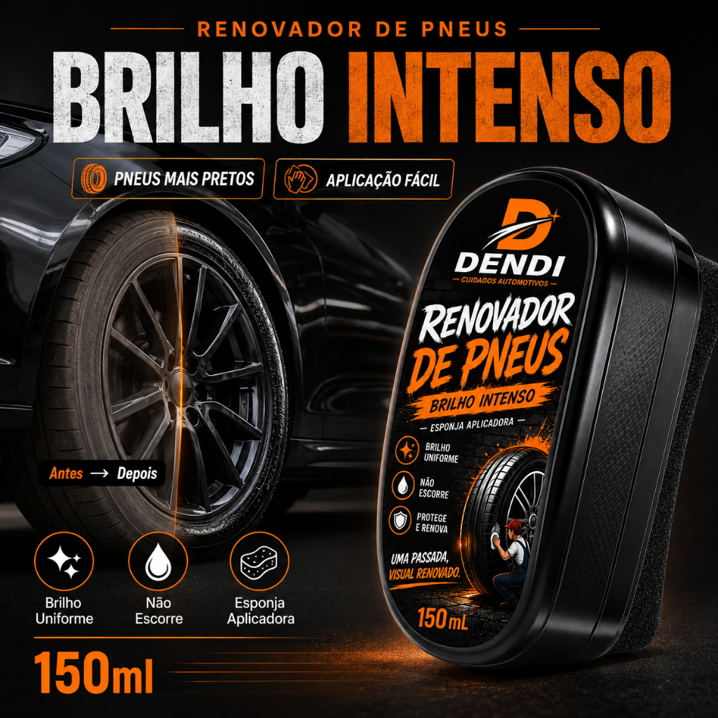 DENDI Shiny Professional Tire Revitalizer Applicator  Lasts Esponja Aplicadora Integrada 150ML High Gloss Intense Shine