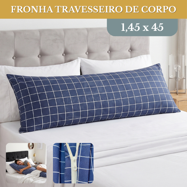 Fronha Travesseiro Corpo Grid 1,45x45 Com Ziper Toque Macio Tecido Respiravel 75% Algodao Protetora Confortavel