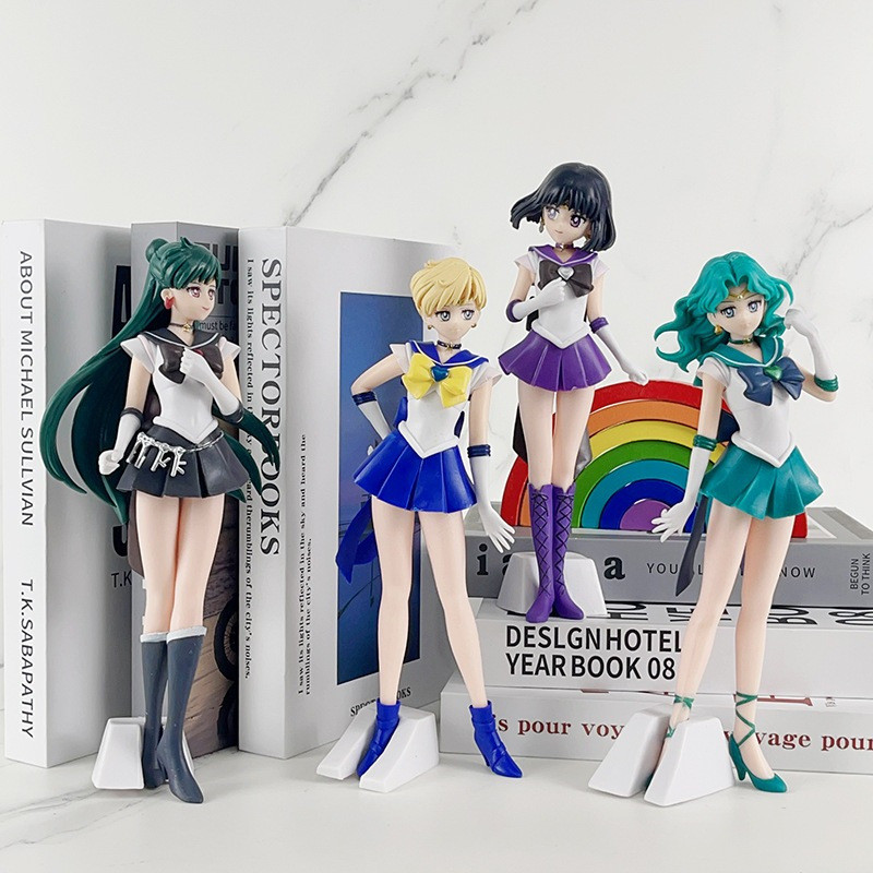 1 peça de figura de anime Sailor Moon de 22-24 cm: Keio, Mio, Sailor Saturn, Sailor Uranus, modelo móvel de PVC, boneca