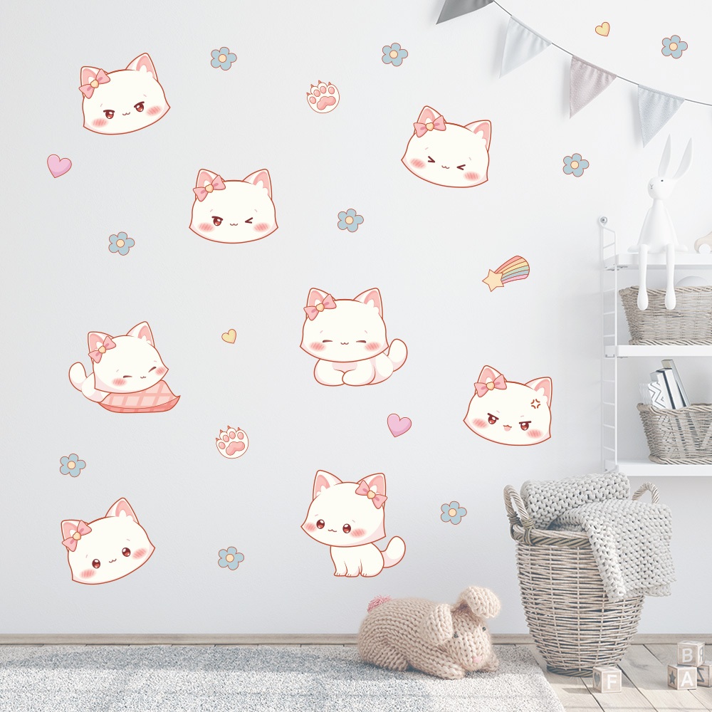 Adesivo de Parede Infantil Gatinhos Kawaii Quarto Menina Menino Decoração Bebê - 347adn