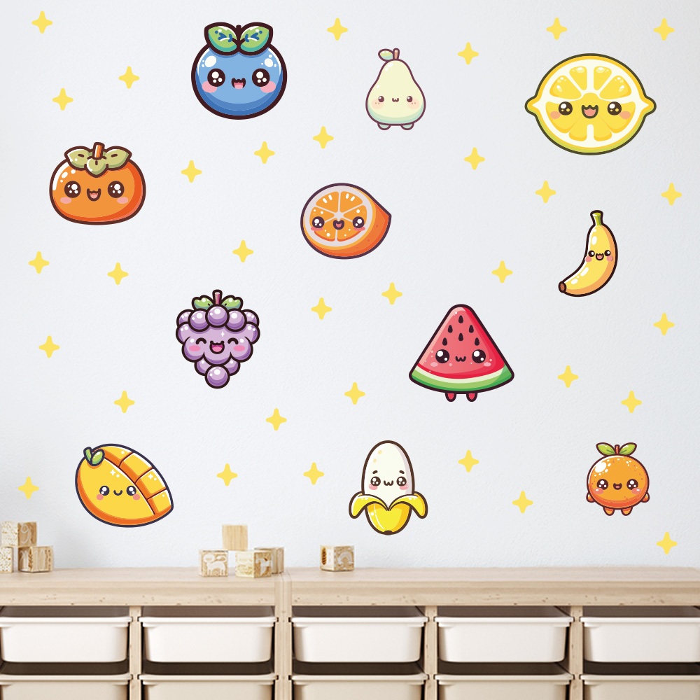 Adesivo de Parede Infantil Frutas Kawaii Quarto Menina Menino Decoração Bebê - 302adn