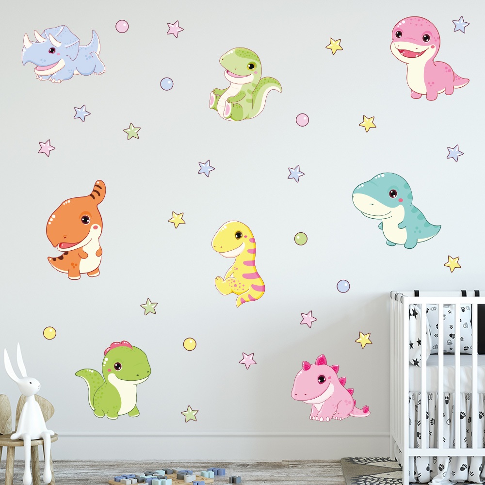 Adesivo de Parede Infantil Dinossauros Kawaii Quarto Menina Menino Decoração Bebê - 366adn