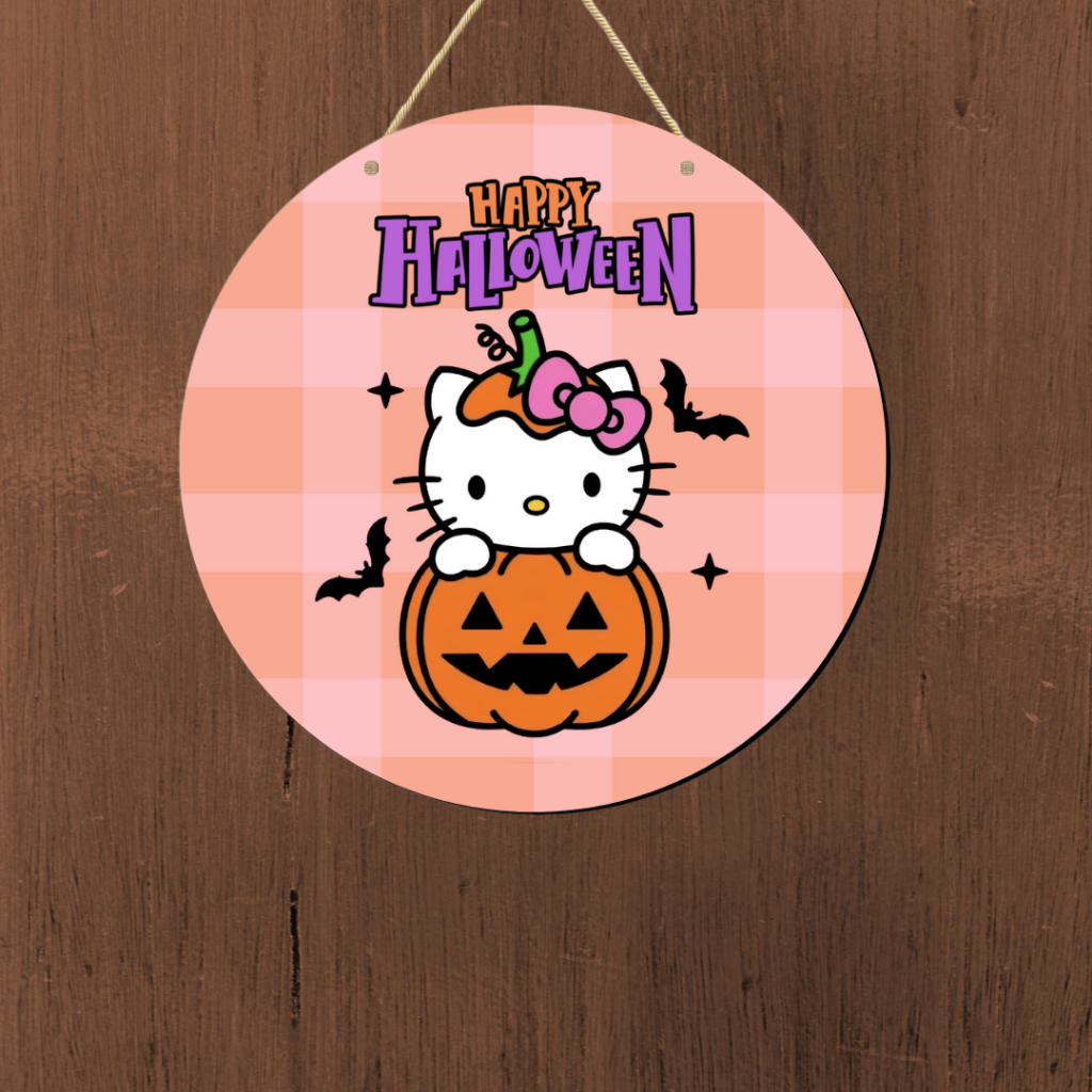 Enfeite de Porta Halloween Hello Kitty | Decoração Kawaii Fofo Assustador Festa Temática Casa Parede