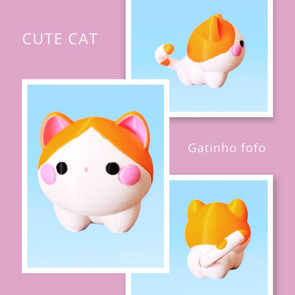 Gatinho Fofo Gato Kawaii Impressão 3D Coleção Decoração