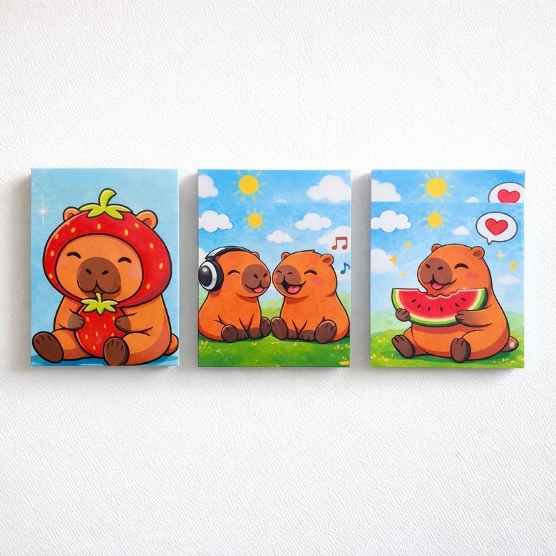 Kit Quadros Capivara Kawaii Cute Fofo MDF Decoração Infantil Quarto Tumblr Moderno