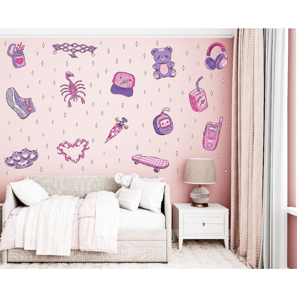 Adesivo De Parede Anos 2000 Y2K Aesthetic Mini Aquarela Decoração Anime Kawaii Descolado Estrela