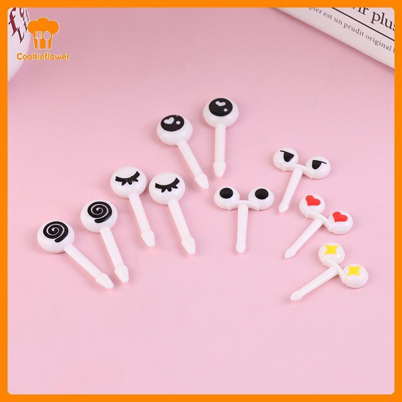 CKFR 10 Pçs/Set Mini Olhos Bonitos Dos Desenhos Animados Kawaii Almoço Bento Caixa Comida Frutas Pis Garfo Toppers Decor