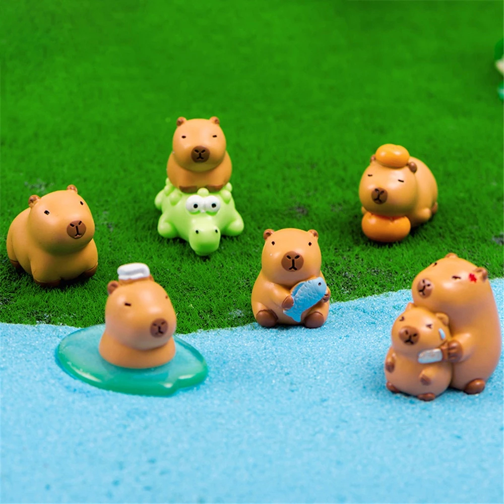 Kit 6 Capivaras de decoração Resina Capivara Fofa Ornamento Figuras Miniaturas Bonecos Jardim Balcão Mesa Tiktok Kawaii