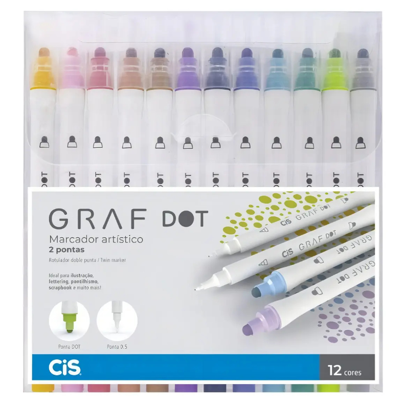Estojo Marcador Artístico Cis Graf Dot 12 Cores